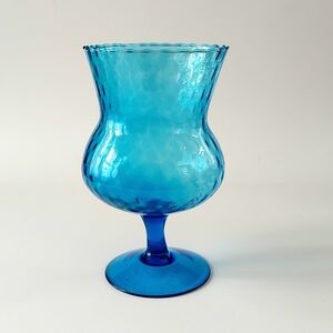 Empoli Italian Blue Optic Diamond Glass Pedestal Vase Mid Century Modern Collect